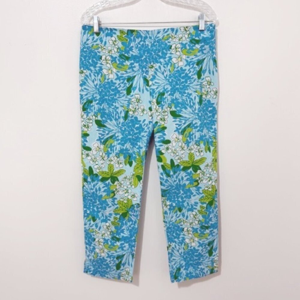 Lilly Pulitzer Originals Resort Fit Ankle Crop Pants Floral Blue Green Size 8